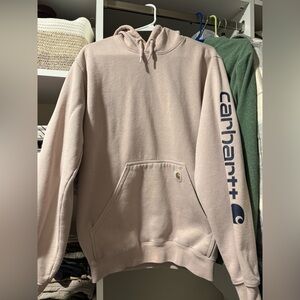 Carhartt Men's Tan Hoodie with Navy Logo